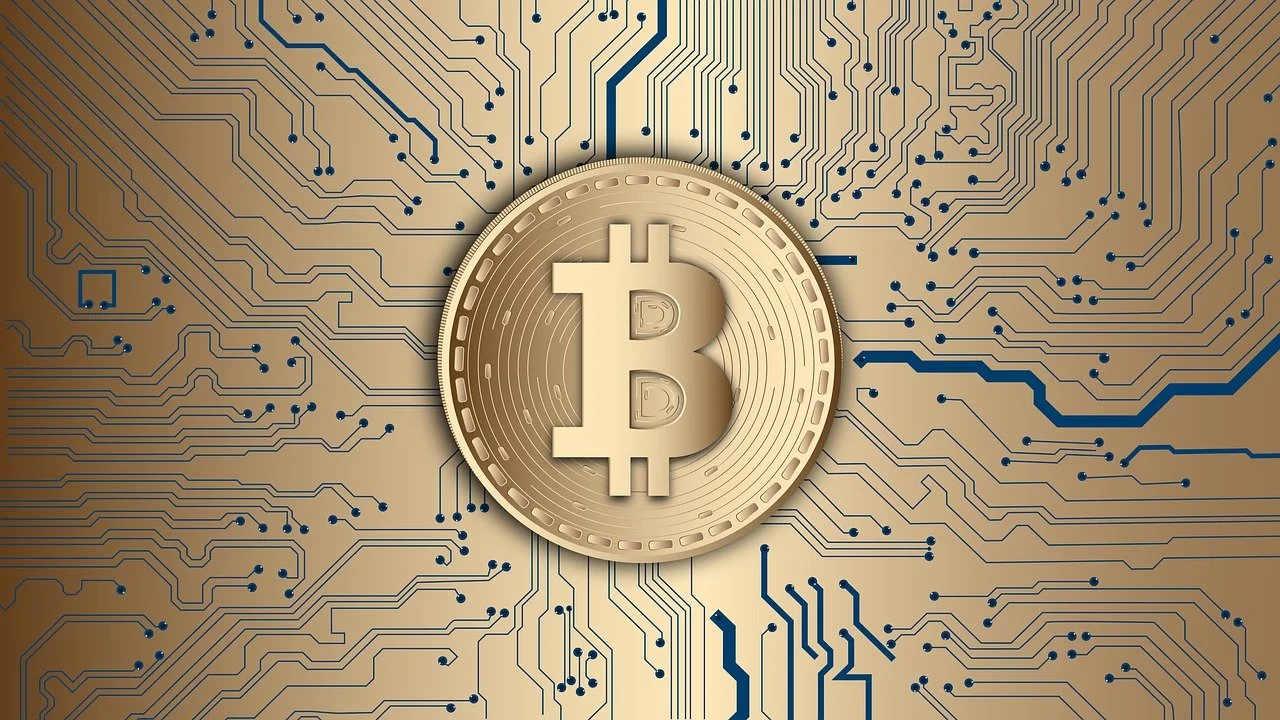 Bitcoin against a city skyline