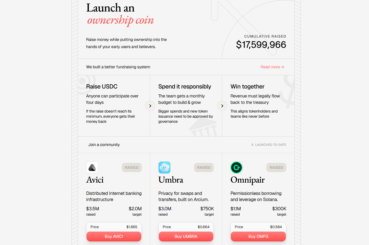 MetaDAO homepage